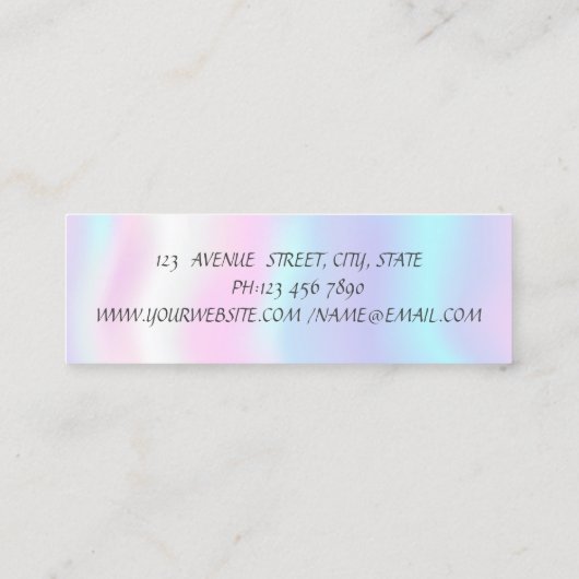 Modern Silver Glitter, Faux Lashes Holographic Mini Visitekaartje (Achterkant)