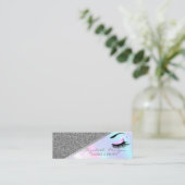 Modern Silver Glitter, Faux Lashes Holographic Mini Visitekaartje (Staand voorkant)