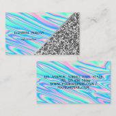 Modern Silver Glitter, Geometrisch, Holografisch Visitekaartje (Voorkant / Achterkant)