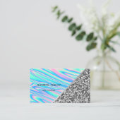 Modern Silver Glitter, Geometrisch, Holografisch Visitekaartje (Staand voorkant)