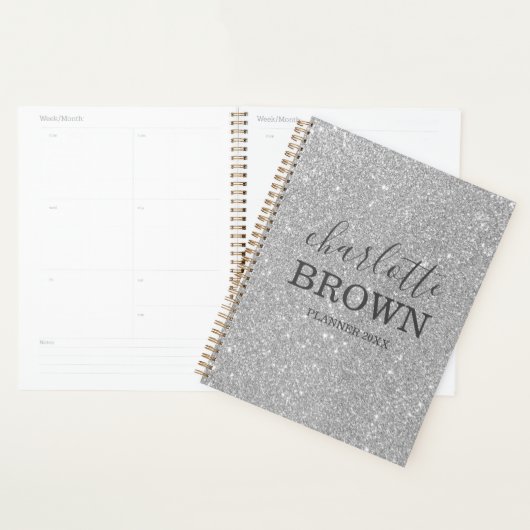 Modern Silver Glitter - Gepersonaliseerd Planner (Display)