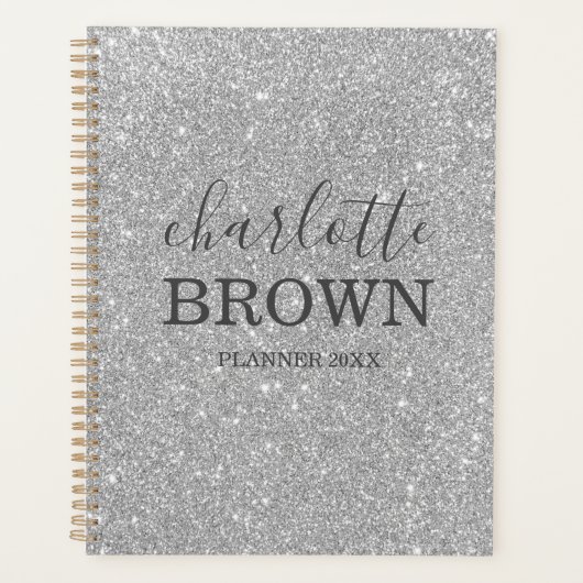 Modern Silver Glitter - Gepersonaliseerd Planner (Voorkant)