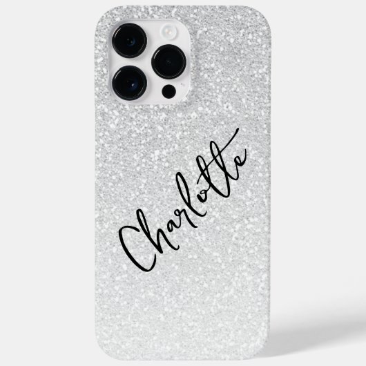 Modern Silver Glitter Girly Chic Persoonlijke naam Case-Mate iPhone Case (Achterkant)