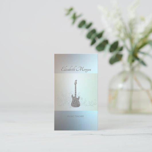 Modern, Silver Glitter Guitar, muziekleraar Visitekaartje (Staand voorkant)