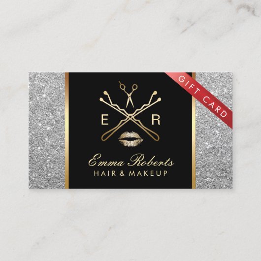 Modern Silver Glitter Hair Makeup Cadeaucertificaa Kortingskaartje (Voorkant)
