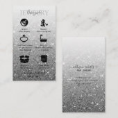 Modern Silver Glitter Jewelry Care Visitekaartje (Voorkant / Achterkant)