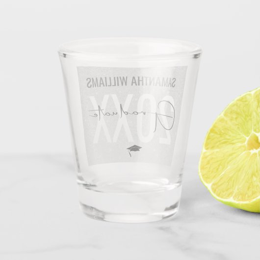 Modern Silver Glitter | Klasse Afstuderen Shot Glas (Achterkant)