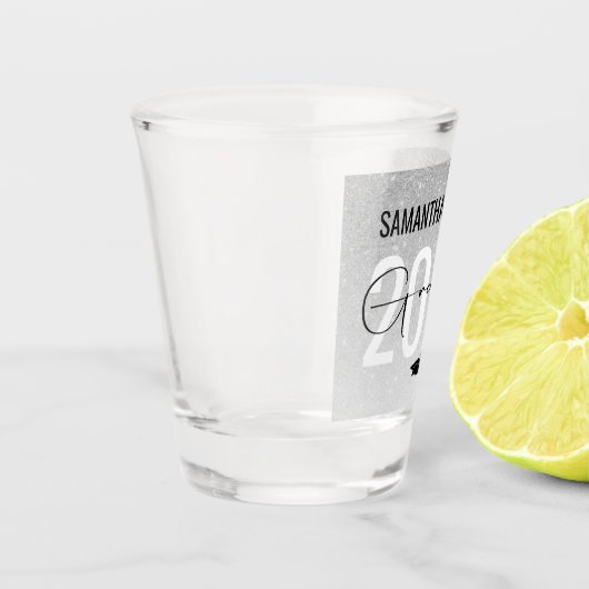 Modern Silver Glitter | Klasse Afstuderen Shot Glas (Links)