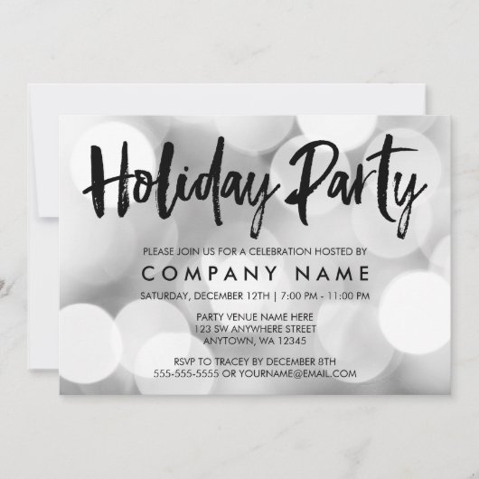Modern Silver Glitter Liight Holiday Party Kaart (Voorkant)