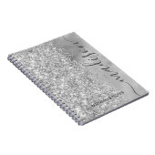 Modern Silver Glitter Metallic Monogram Script Notitieboek (Rechterzijde)