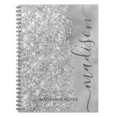Modern Silver Glitter Metallic Monogram Script Notitieboek (Voorkant)