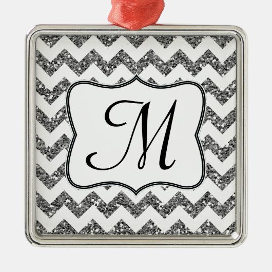 Modern Silver Glitter Monogram Initiaal Ornament (Voorkant)
