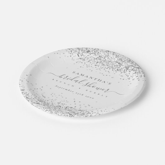 Modern Silver Glitter Naam Datum Vrijgezellenfeest Papieren Bordje (Gekanteld)