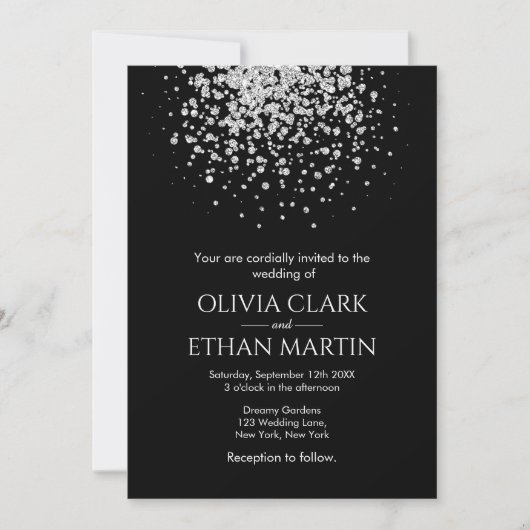 Modern Silver Glitter Night Sky Kaart (Voorkant)