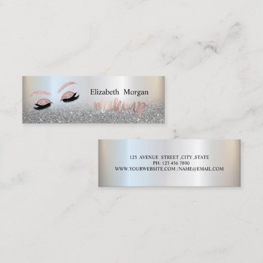 Modern Silver Glitter Ombre Elegant Faux Lashes Mini Visitekaartje (Voorkant / Achterkant)