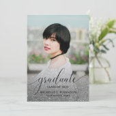 Modern Silver Glitter Ombre Girly Foto Afstuderen Aankondiging (Staand voorkant)