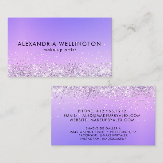 Modern Silver Glitter Ombre make up Artist Visitekaartje (Voorkant / Achterkant)