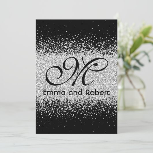 Modern Silver Glitter op Black Kaart (Staand voorkant)