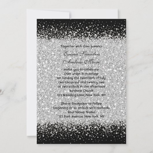 Modern Silver Glitter op Black Kaart (Achterkant)