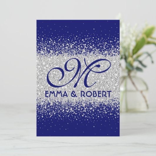 Modern Silver Glitter over Royal Blue Kaart (Staand voorkant)