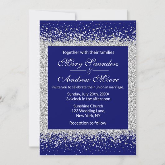 Modern Silver Glitter over Royal Blue Kaart (Achterkant)