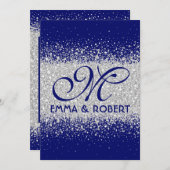 Modern Silver Glitter over Royal Blue Kaart (Voorkant / Achterkant)