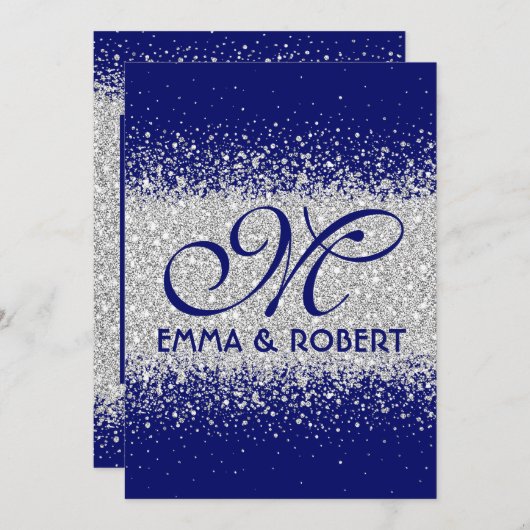 Modern Silver Glitter over Royal Blue Kaart (Voorkant / Achterkant)
