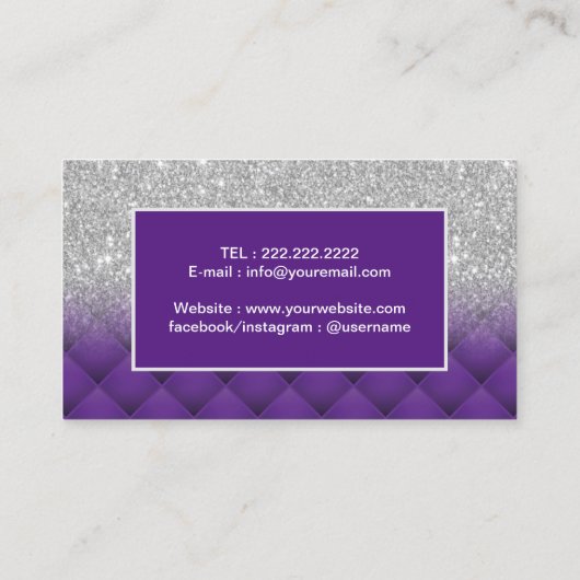 Modern Silver Glitter Paars Diamond Pattern Salon Visitekaartje (Achterkant)