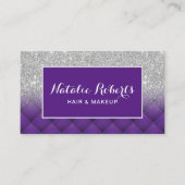 Modern Silver Glitter Paars Diamond Pattern Salon Visitekaartje (Voorkant)
