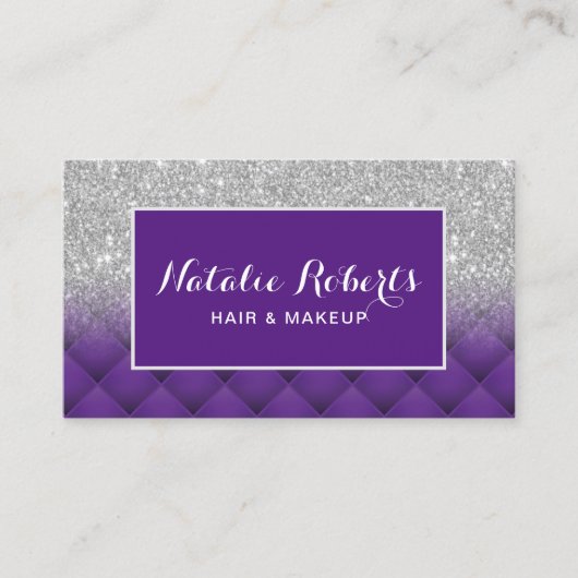 Modern Silver Glitter Paars Diamond Pattern Salon Visitekaartje (Voorkant)