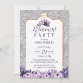 Modern Silver Glitter Paarse Floral Retirement Kaart (Voorkant)