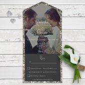 Modern Silver Glitter Photo Dinner All In One Uitnodiging