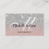 Modern Silver Glitter Pink Monogram Beauty Salon Visitekaartje (Voorkant)