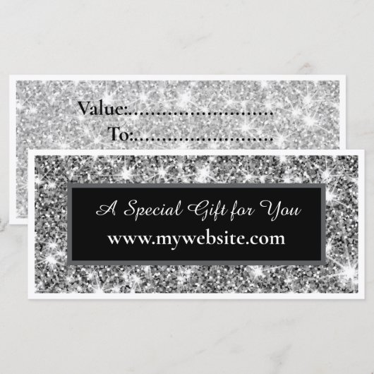 Modern Silver Glitter Salon Gift Note Card (Voorkant / Achterkant)