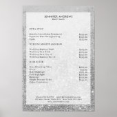 Modern Silver  Glitter Salon Price List Poster (Voorkant)