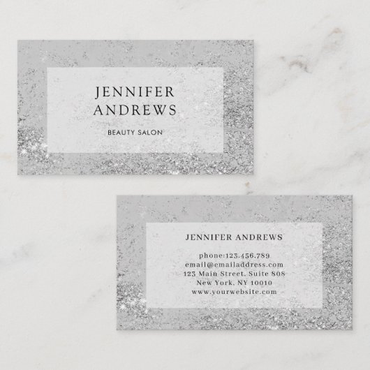 Modern Silver Glitter Salon Visitekaartje (Voorkant / Achterkant)