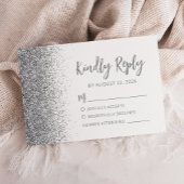 Modern Silver Glitter Script Wit RSVP Kaartje