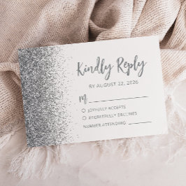 Modern Silver Glitter Script Wit RSVP Kaartje