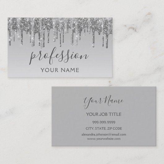 Modern Silver Glitter Sparkle Hair Makeup Visitekaartje (Voorkant / Achterkant)