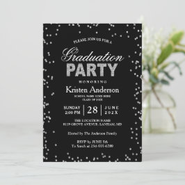 Modern Silver Glitter Sparkles Graduation Party Kaart
