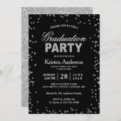 Modern Silver Glitter Sparkles Graduation Party Kaart (Voorkant / Achterkant)
