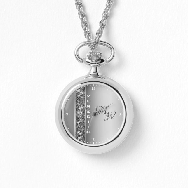 Modern Silver Glitter Stars Initialen voor aangepa Horloge (Voorkant)