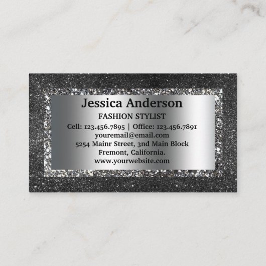 Modern Silver Glitter Stijlvol Visitekaartje (Achterkant)