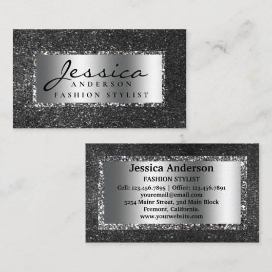 Modern Silver Glitter Stijlvol Visitekaartje (Voorkant / Achterkant)