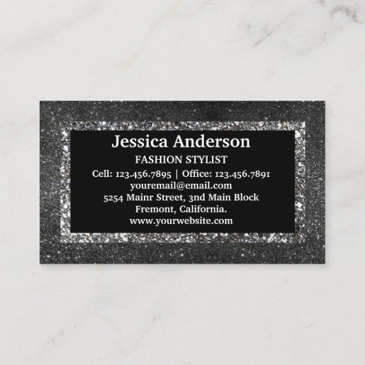 Modern Silver Glitter Stijlvol Visitekaartje (Achterkant)
