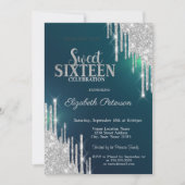 Modern Silver Glitter Streven Groen Sweet 16 Kaart (Voorkant)