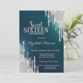 Modern Silver Glitter Streven Groen Sweet 16 Kaart (Staand voorkant)