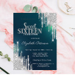 Modern Silver Glitter Streven Groen Sweet 16 Kaart<br><div class="desc">Een modern,  chic en glamoureus Sweet 16 met glitter op een groene achtergrond.</div>