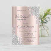 Modern Silver Glitter stuurt Roos Gold Bar Mitzvah Kaart (Staand voorkant)