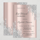 Modern Silver Glitter stuurt Roos Gold Bar Mitzvah Kaart (Voorkant / Achterkant)